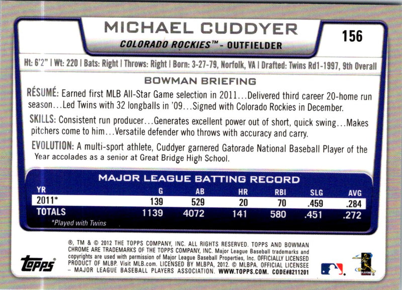 2012 Bowman Chrome Michael Cuddyer