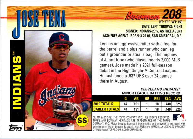 2021 Bowman Heritage Jose Tena