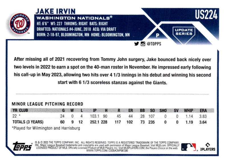 2023 Topps Update Jake Irvin