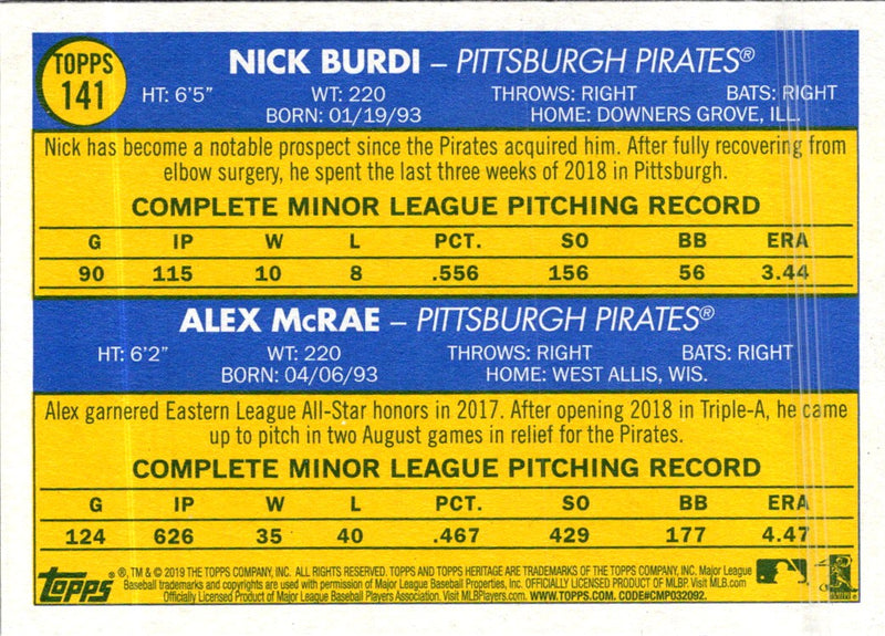 2019 Topps Heritage Nick Burdi/Alex McRae