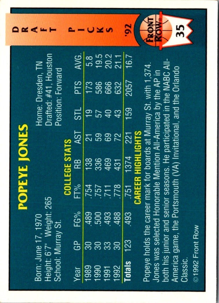 1992 Front Row Draft Picks Popeye Jones