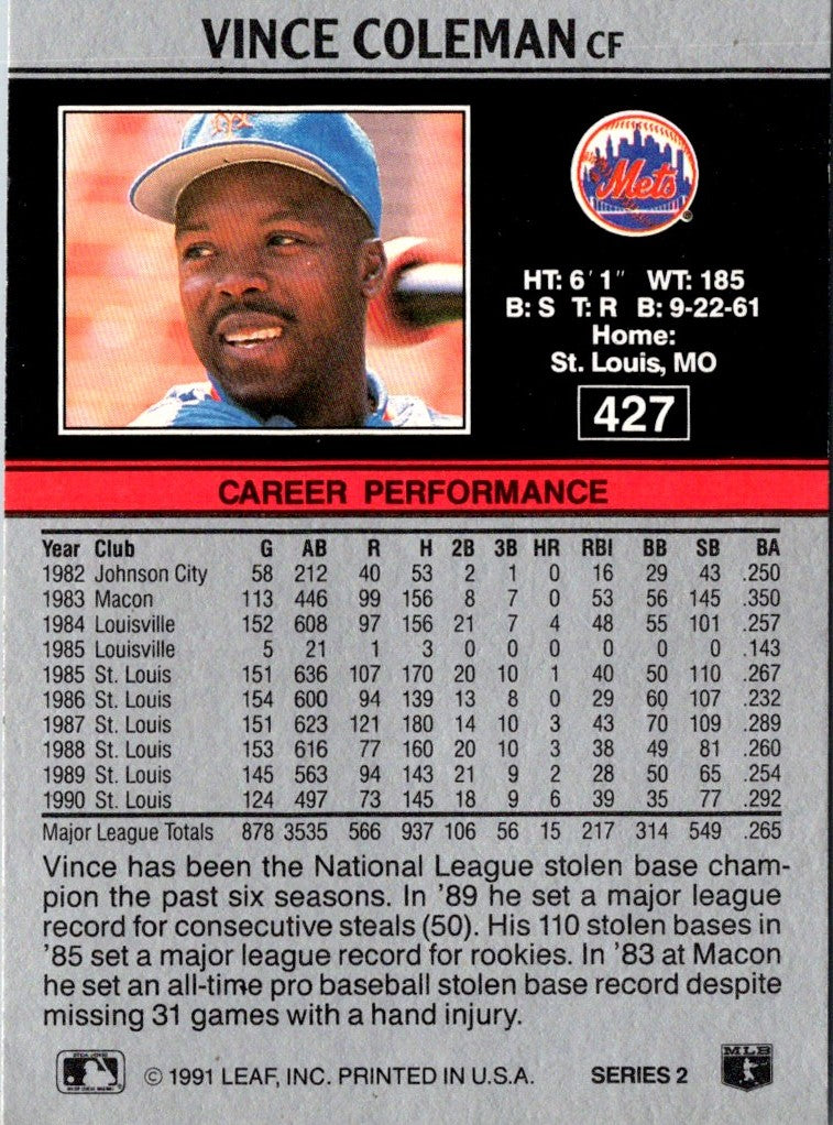 1991 Star Silver Vince Coleman