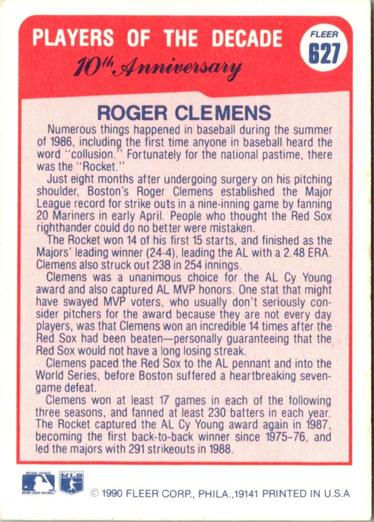 1990 Fleer Canadian Roger Clemens