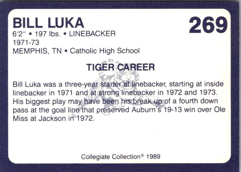 1989 Collegiate Collection Auburn Coke 580 Bill Luka