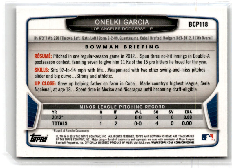 2013 Bowman Chrome Prospects Onelki Garcia