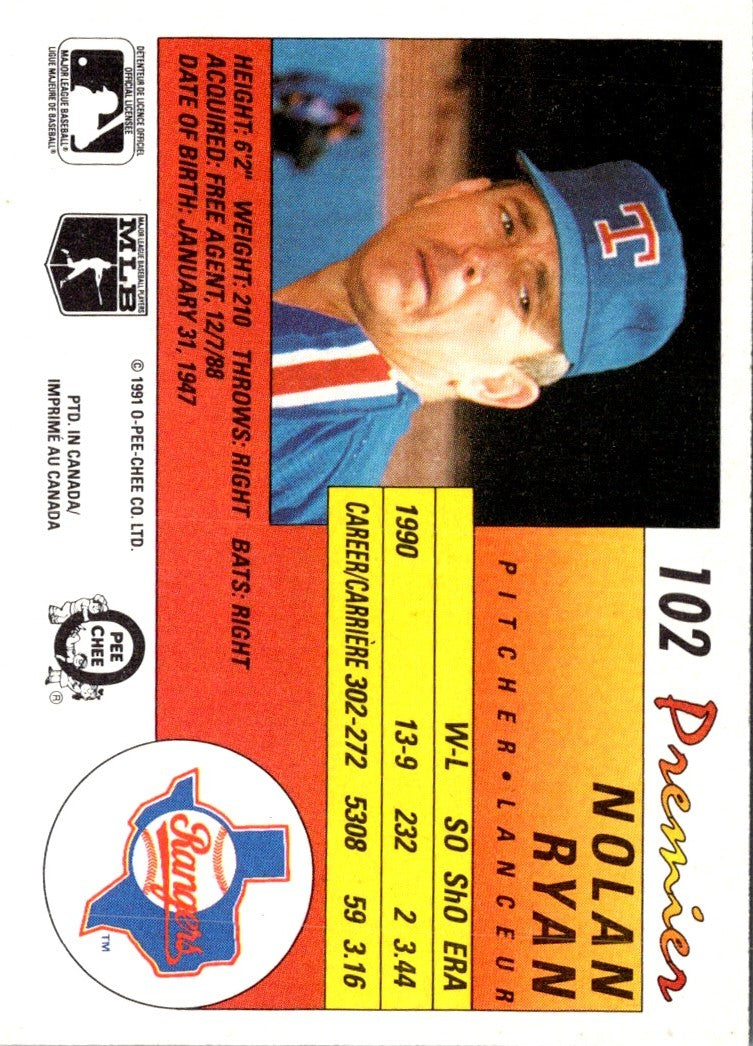 1991 O-Pee-Chee Premier Nolan Ryan