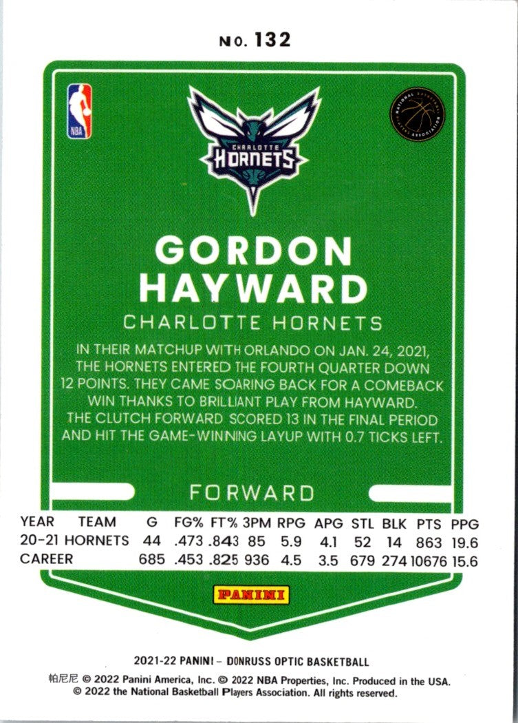 2021 Donruss Optic Blue Gordon Hayward