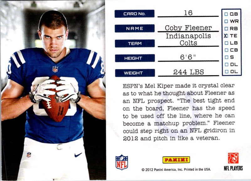 2012 Panini Rookie Coby Fleener