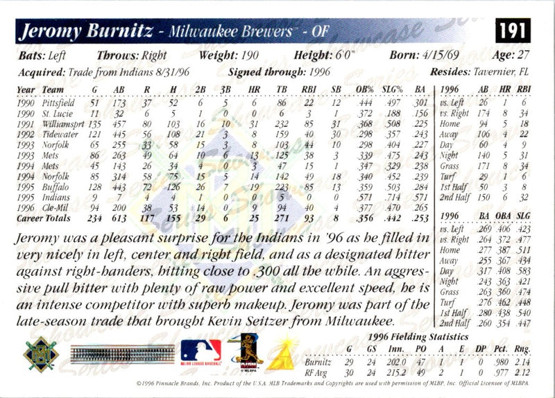 1997 Score Showcase Series Jeromy Burnitz