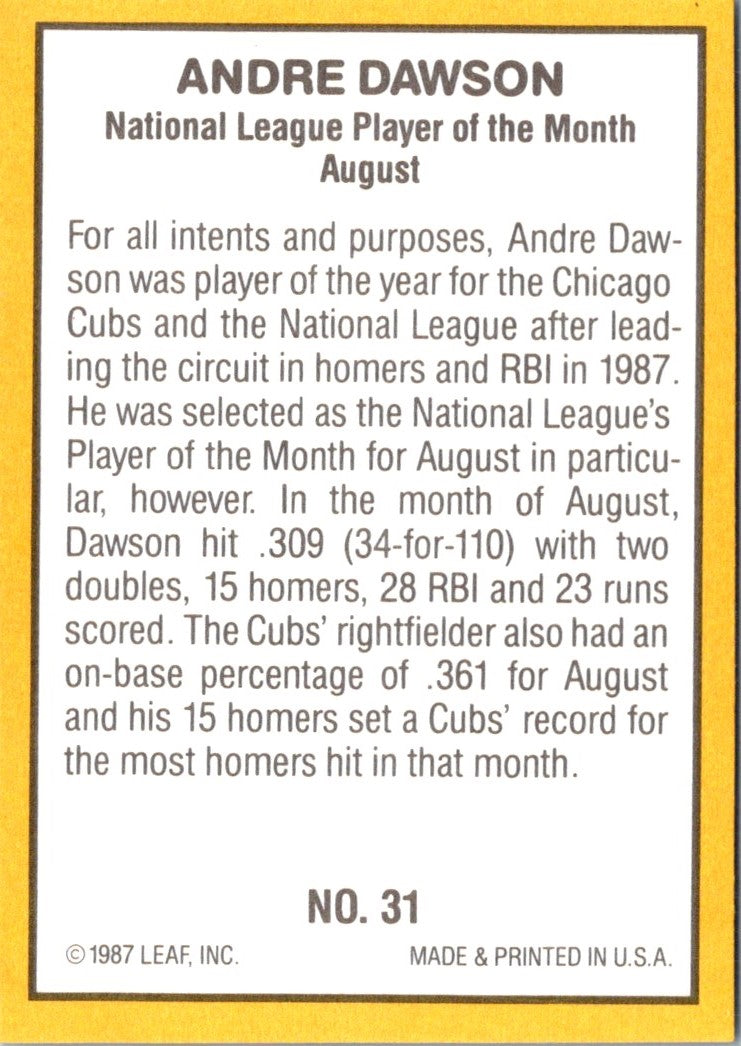 1987 Donruss Highlights Andre Dawson