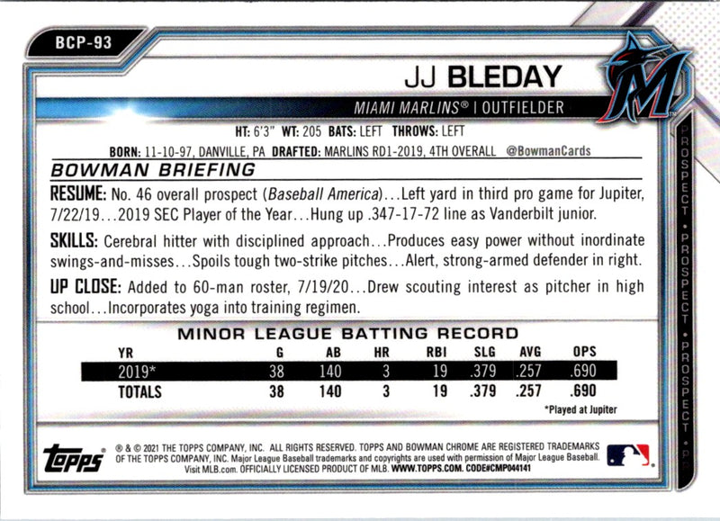 2021 Bowman Chrome Prospects JJ Bleday