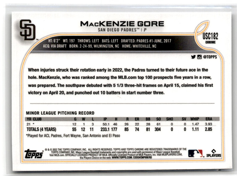 2022 Topps Chrome Update MacKenzie Gore