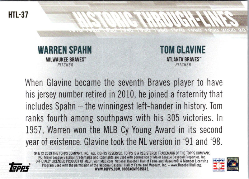 2019 Topps Historic Through-Lines Warren Spahn/Tom Glavine