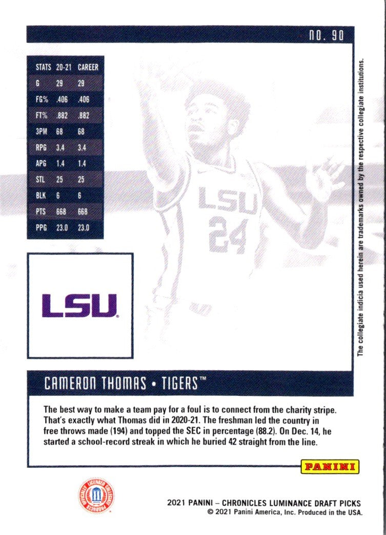 2021 Panini Chronicles Draft Picks Cameron Thomas