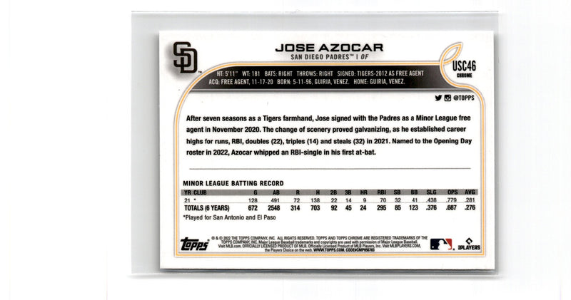 2022 Topps Chrome Update Jose Azocar