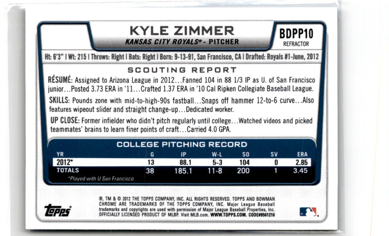 2012 Bowman Draft Picks & Prospects Chrome Kyle Zimmer