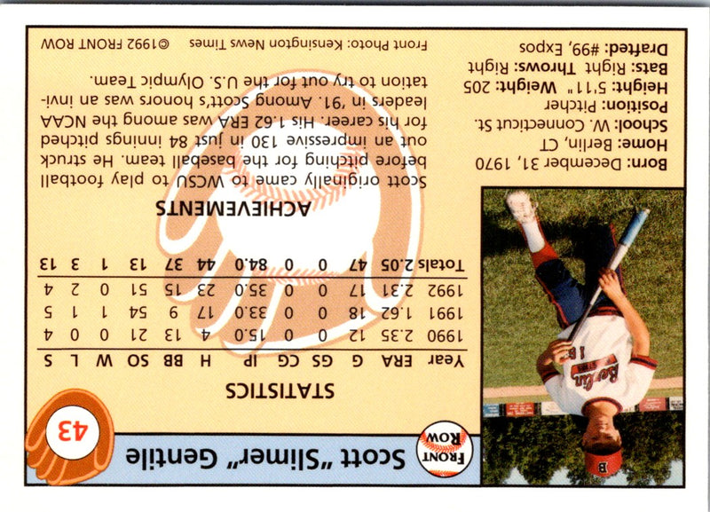 1992 Front Row Draft Picks Scott Gentile