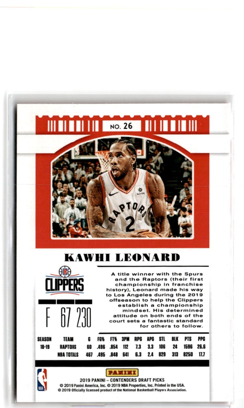 2019 Panini Contenders Draft Picks Ticket Red Foil Kawhi Leonard