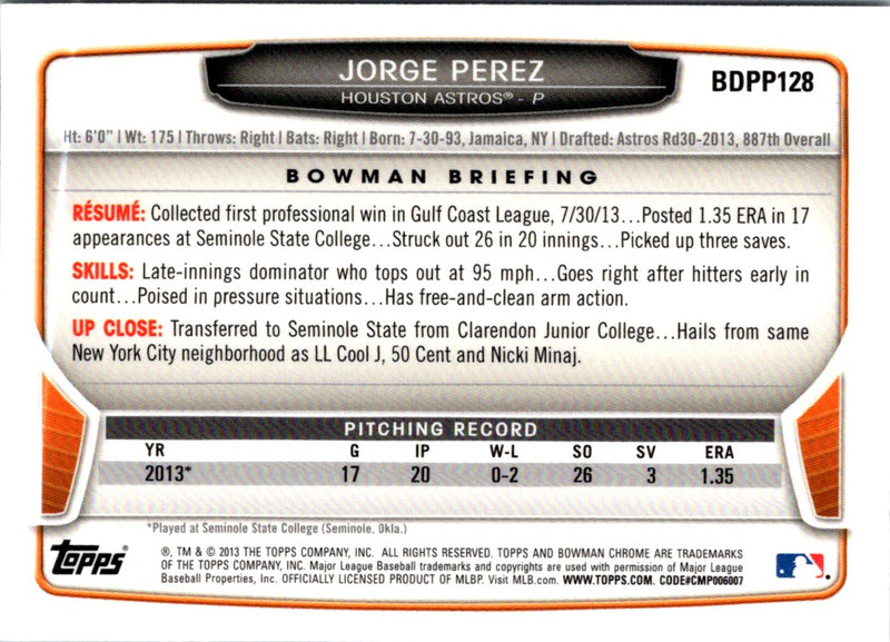 2013 Bowman Chrome Jorge Perez