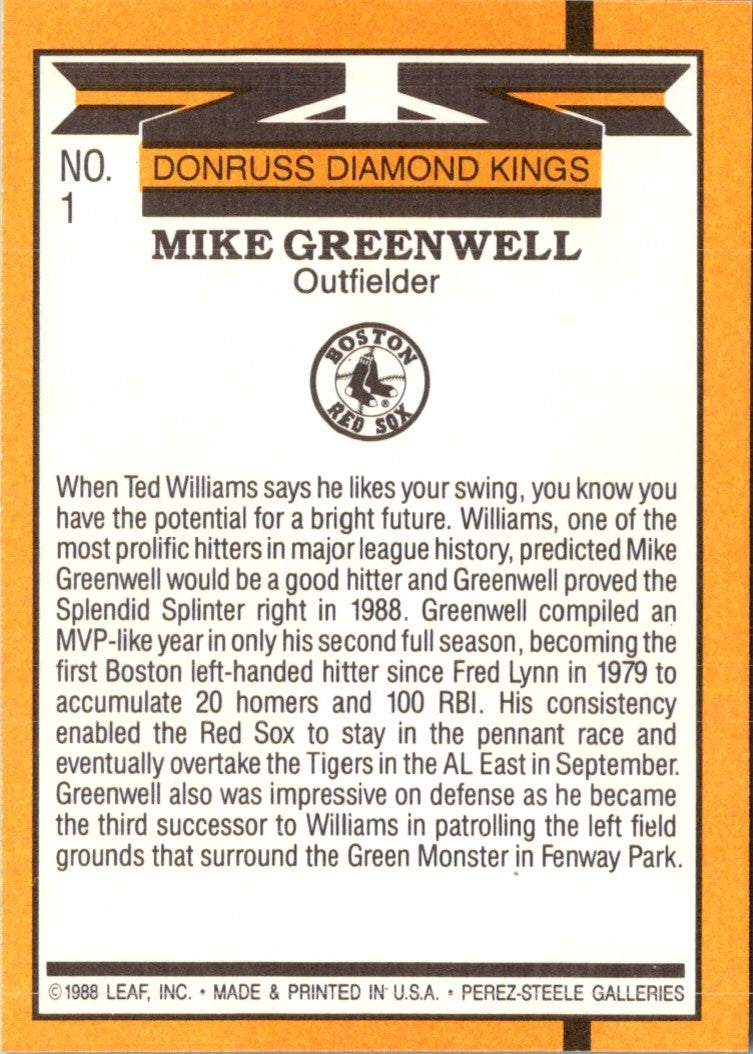 1989 Donruss Super Diamond Kings Mike Greenwell