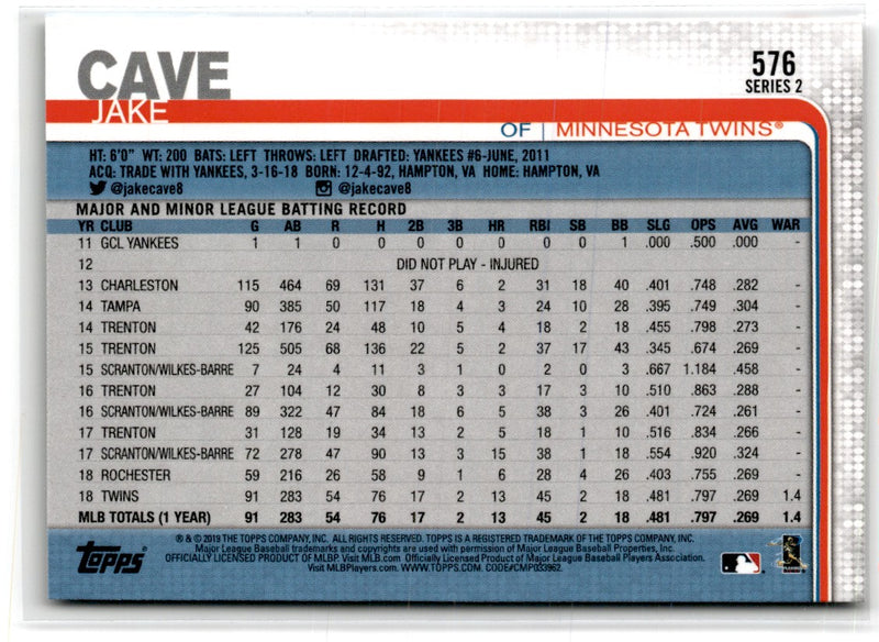 2019 Topps Minnesota Twins Jake Cave