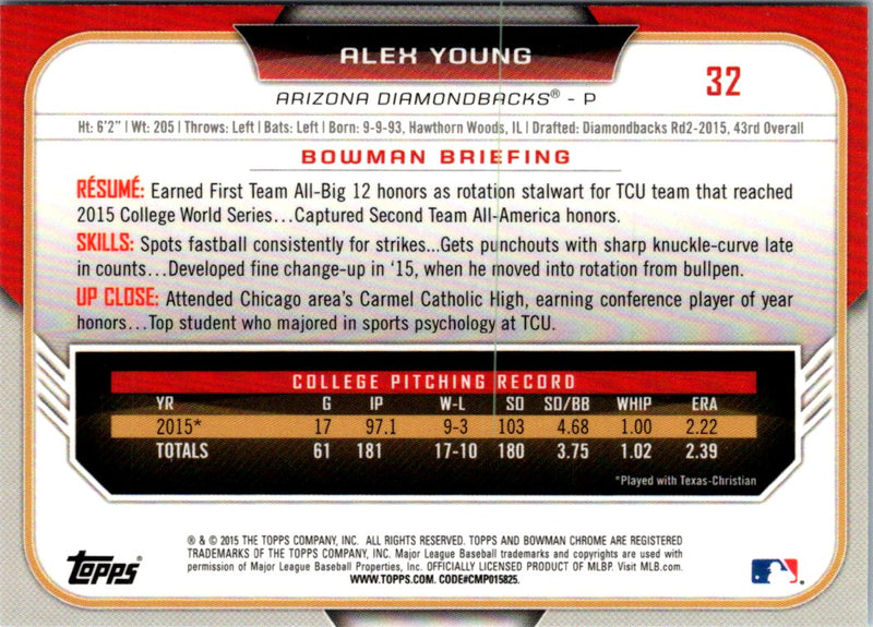 2015 Bowman Draft Picks & Prospects Chrome Alex Young