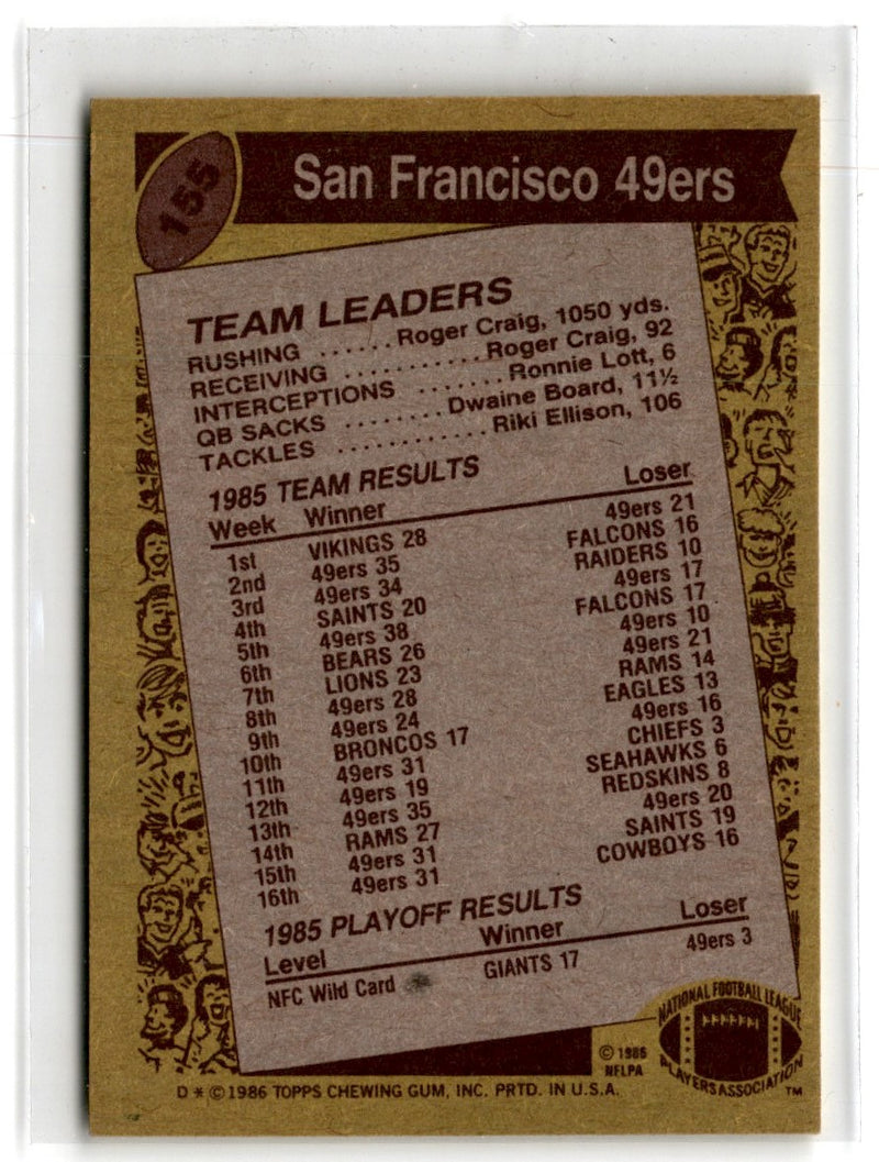 1986 Topps 49ers Team Leaders