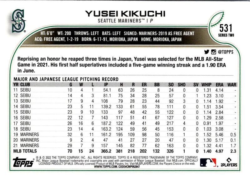 2022 Topps Yusei Kikuchi