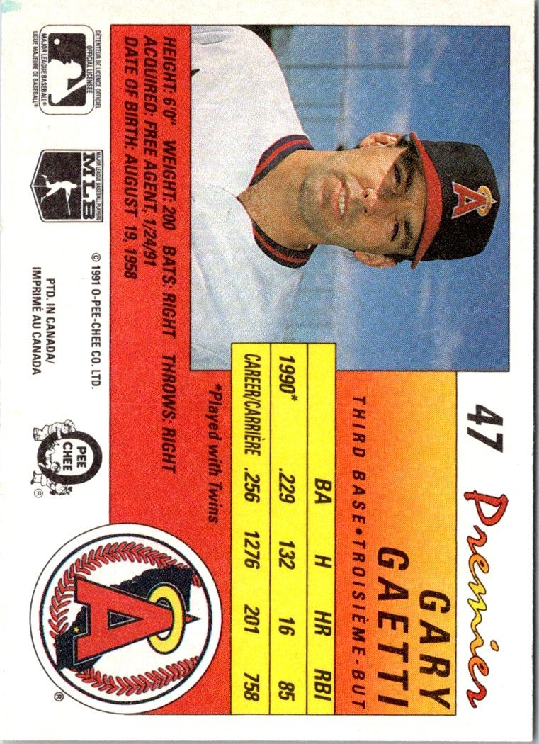 1991 O-Pee-Chee Premier Gary Gaetti