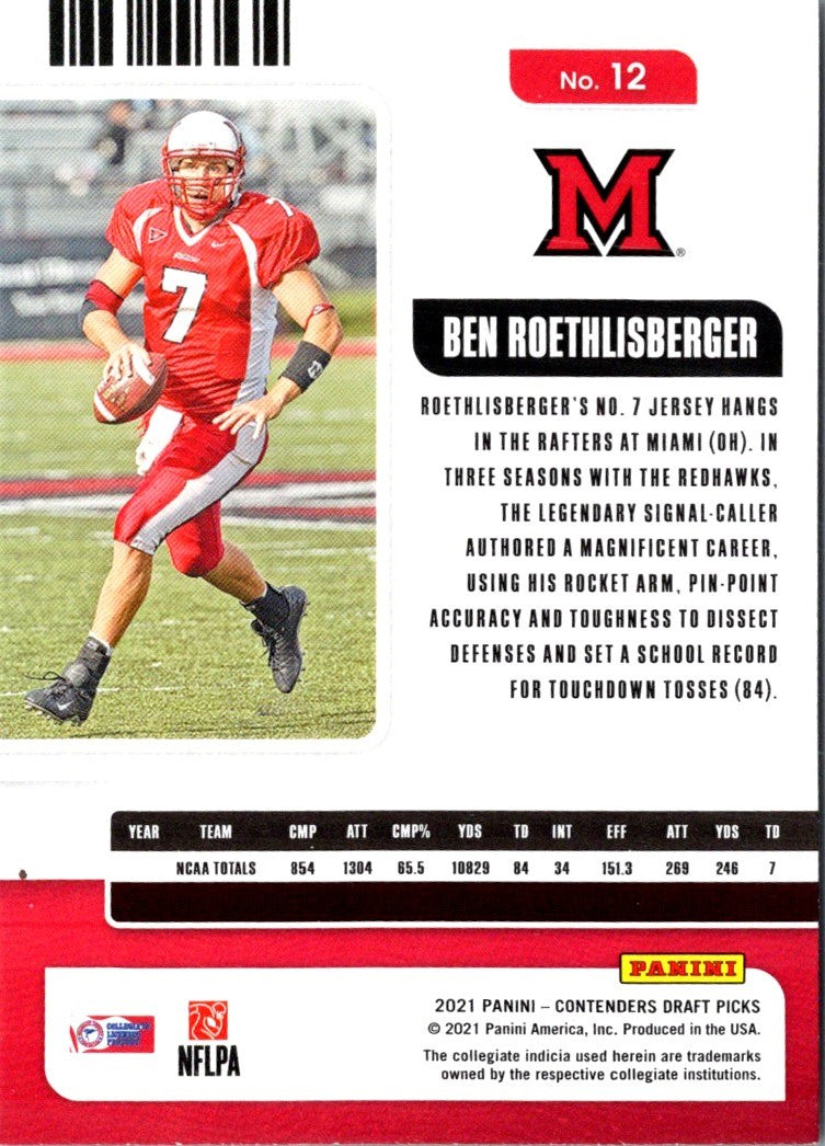 2021 Panini Contenders Draft Picks Game Ticket Red Ben Roethlisberger