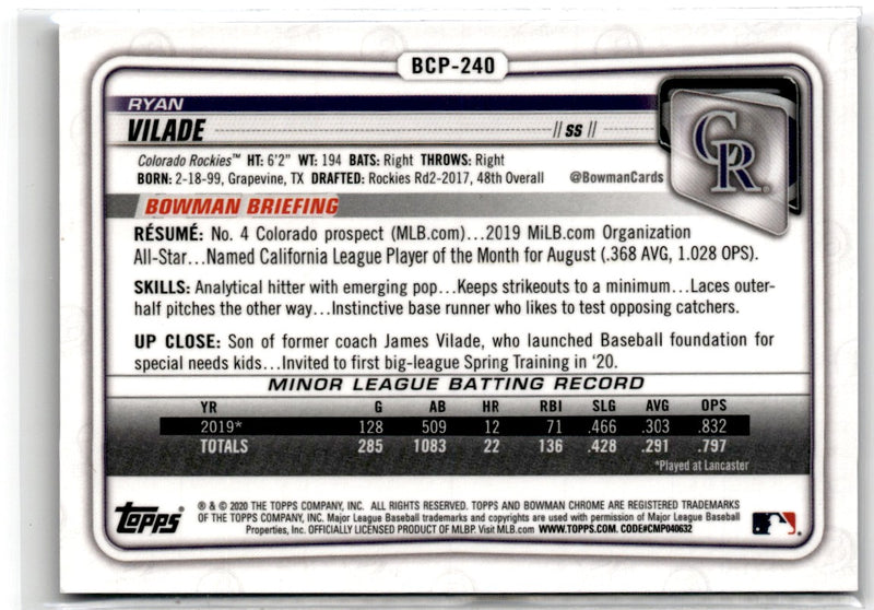 2020 Bowman Chrome Prospects Ryan Vilade