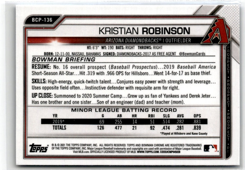 2021 Bowman Draft Chrome Sapphire Kristian Robinson