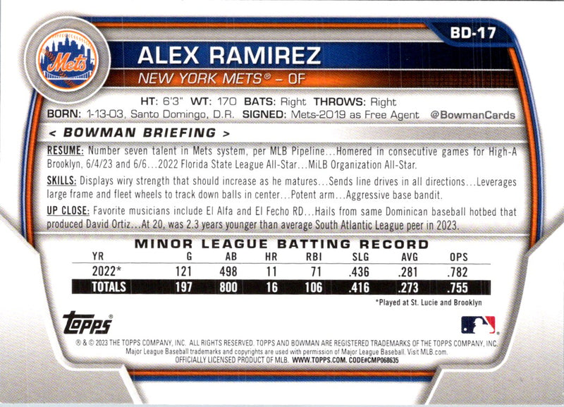 2023 Bowman Draft Alex Ramirez