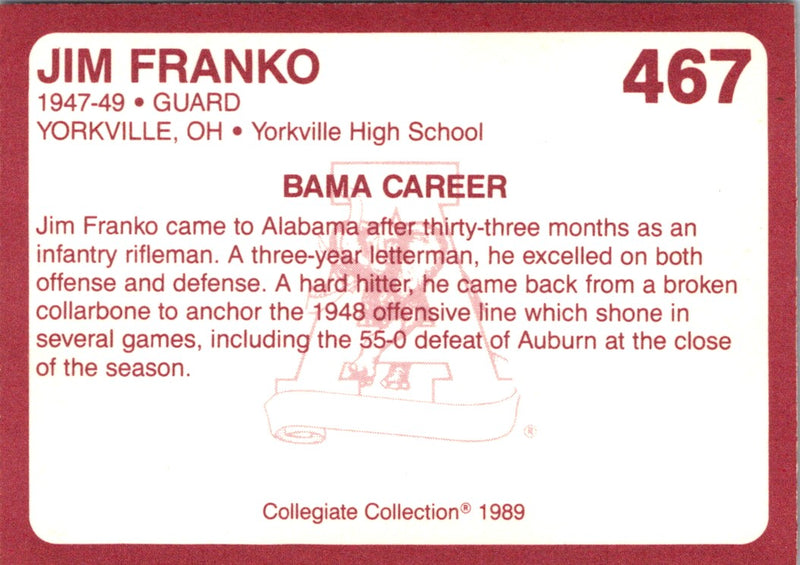 1989 Collegiate Collection Alabama Coke 580 Jim Franko