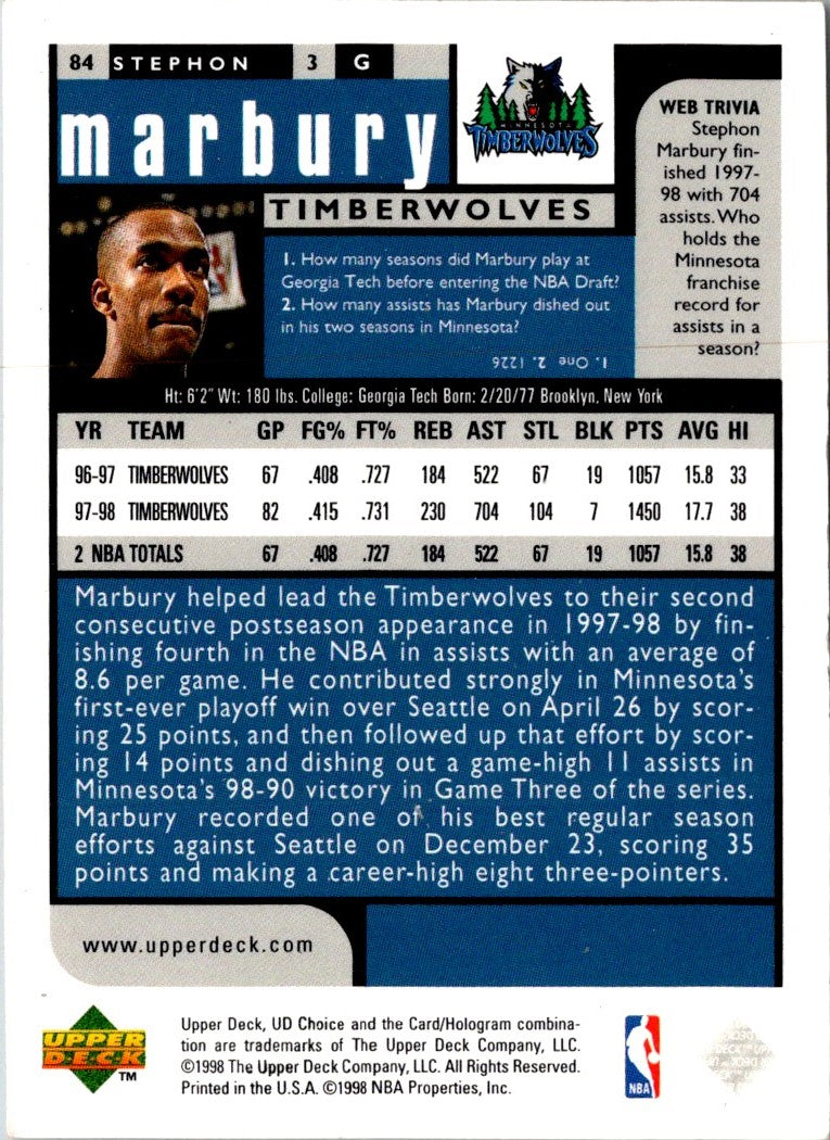1998 UD Choice Stephon Marbury