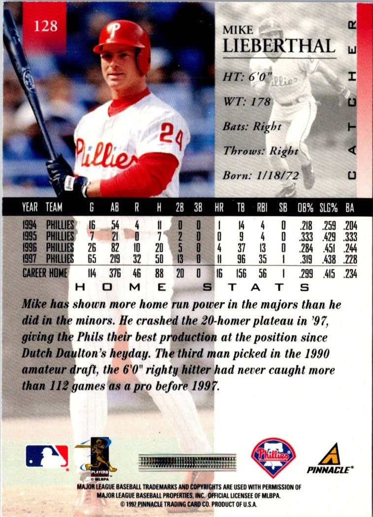 1998 Pinnacle Stats Mike Lieberthal