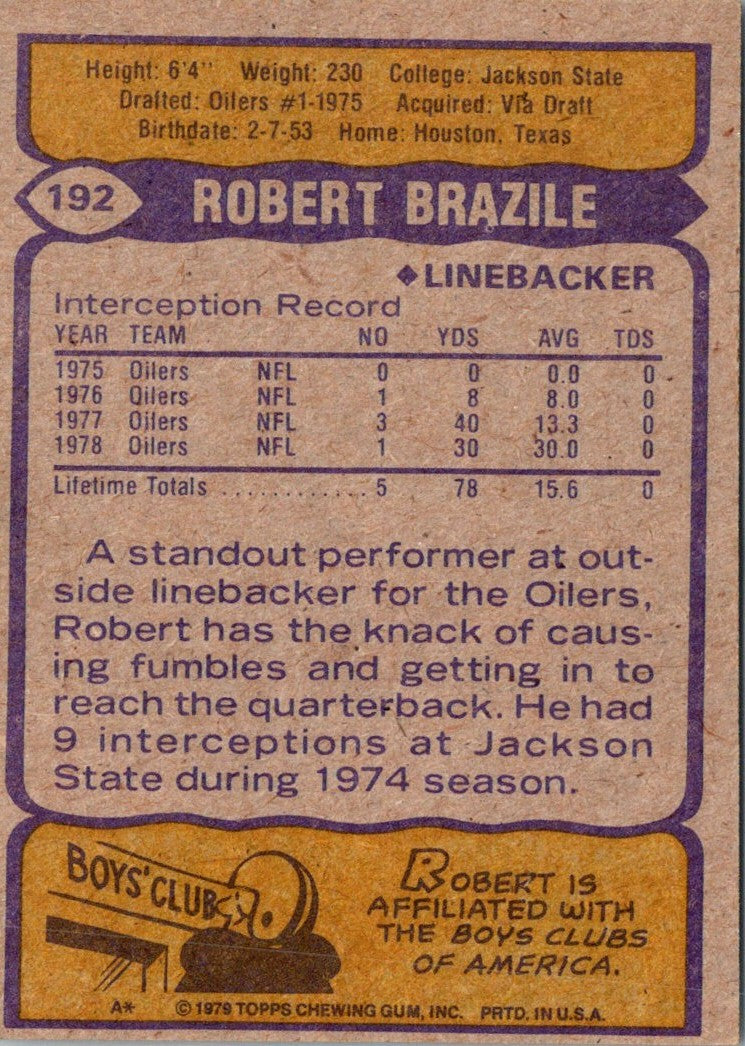 1979 Topps Robert Brazile