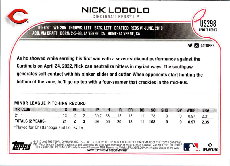 2022 Topps Update Nick Lodolo