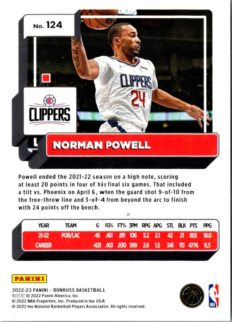 2022 Donruss Holo Laser Red/Gold Norman Powell