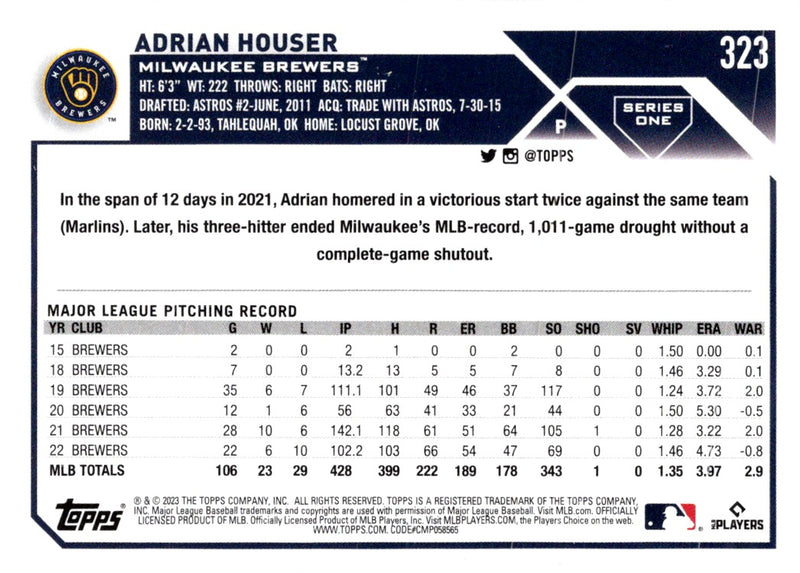 2023 Topps Adrian Houser