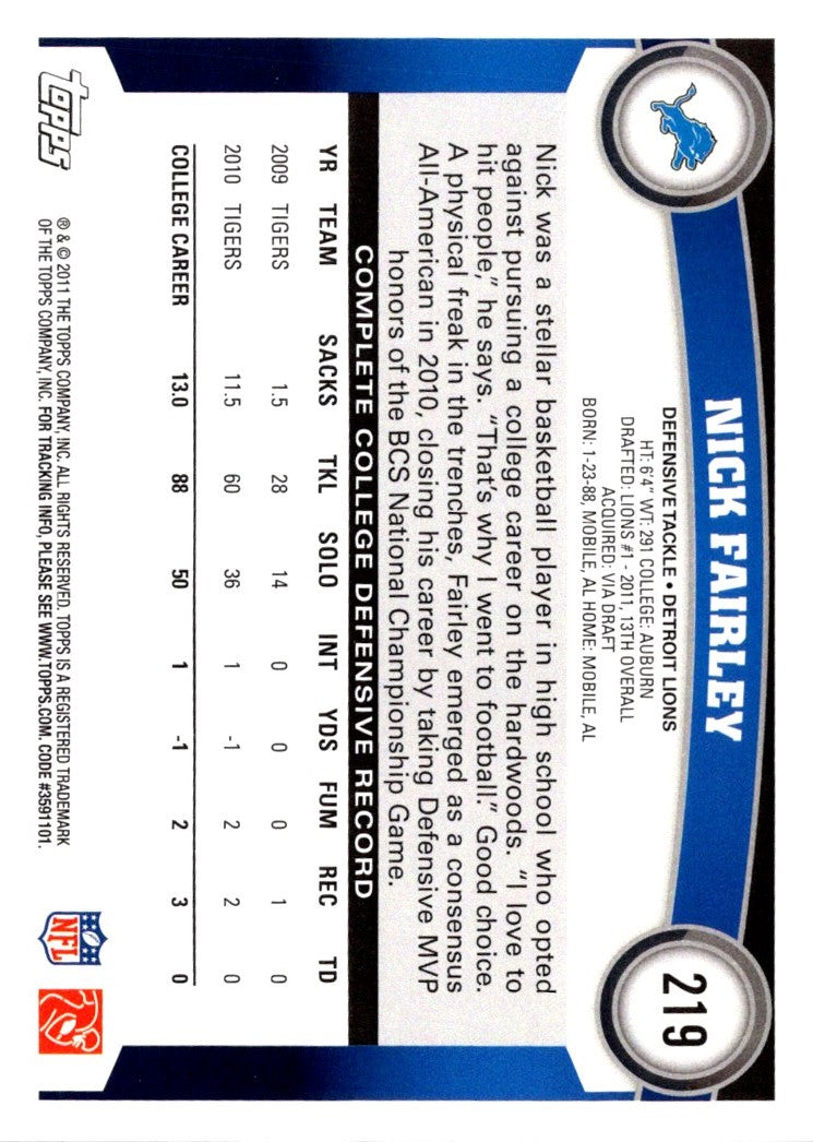 2011 Topps Nick Fairley