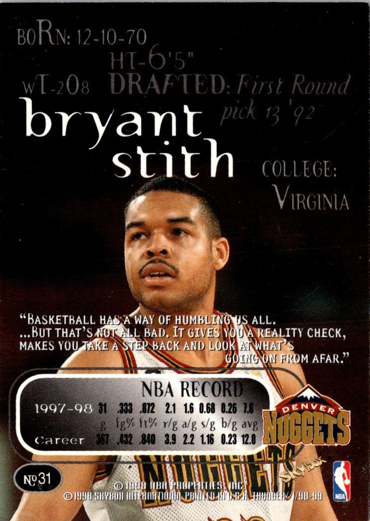 1998 SkyBox Thunder Bryant Stith