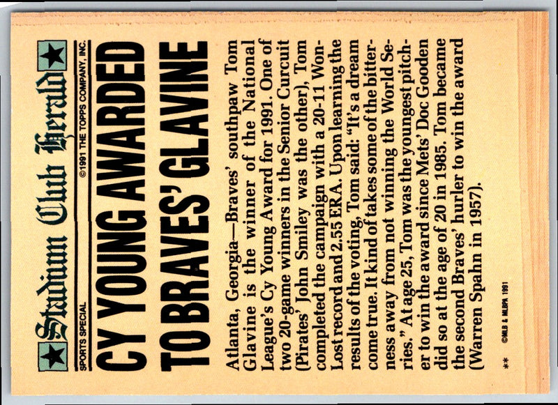 1991 Stadium Club Tom Glavine