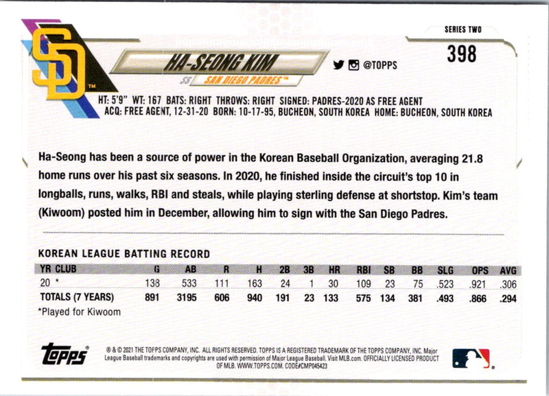 2021 Topps Ha-Seong Kim