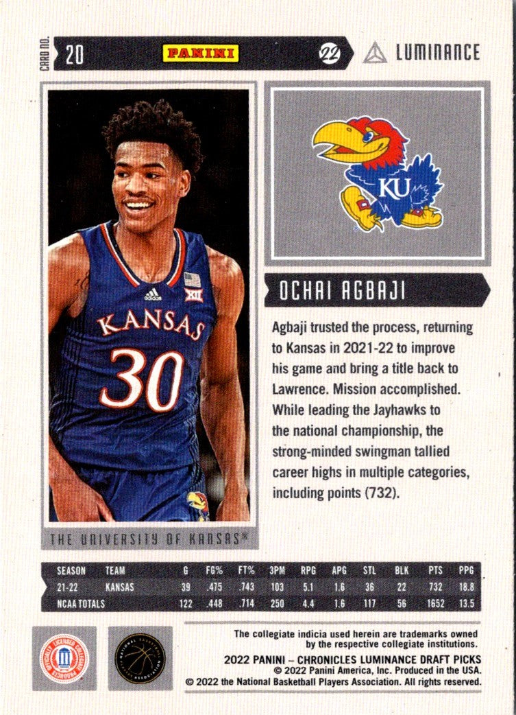 2022 Panini Chronicles Draft Picks Ochai Agbaji