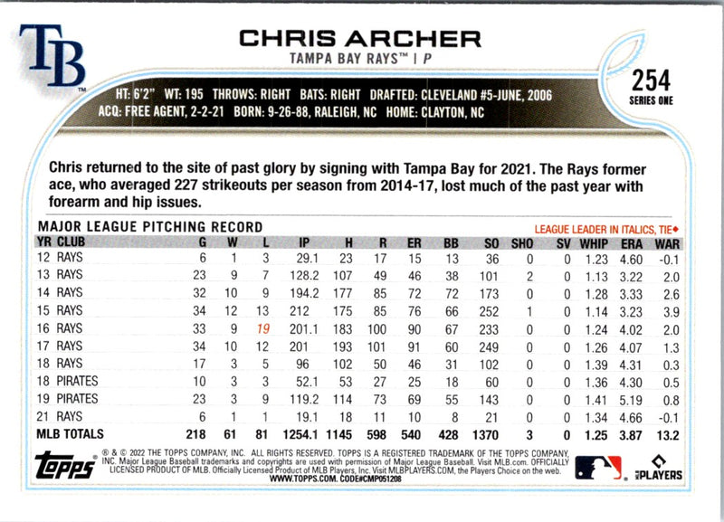 2022 Topps Orange Star Chris Archer