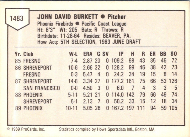 1989 ProCards John Burkett