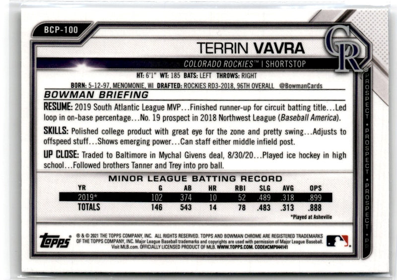 2021 Bowman Chrome Prospects Atomic Refractor Terrin Vavra