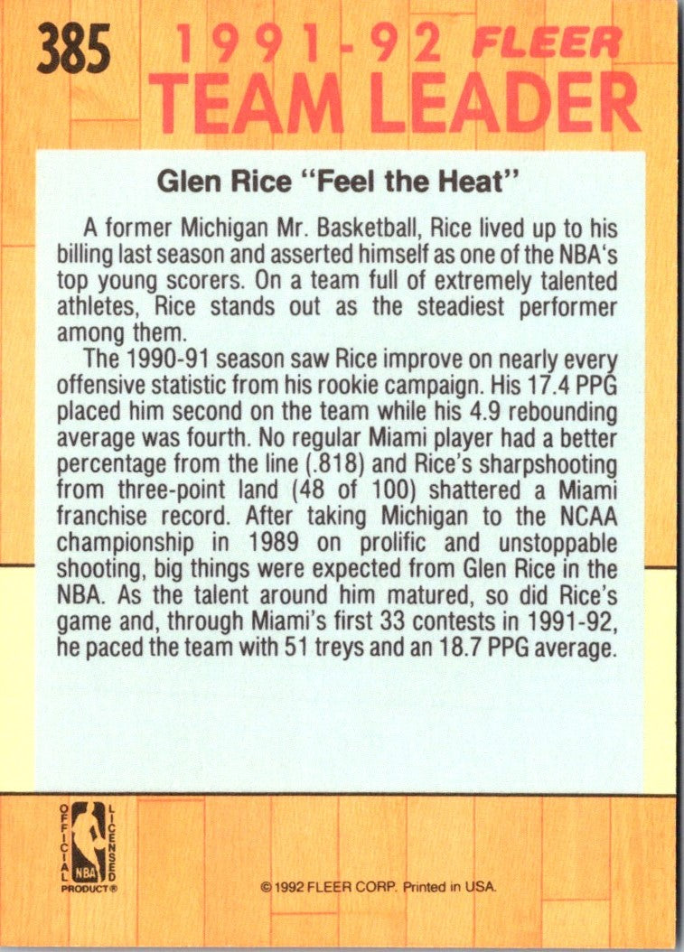 1991 Fleer Glen Rice