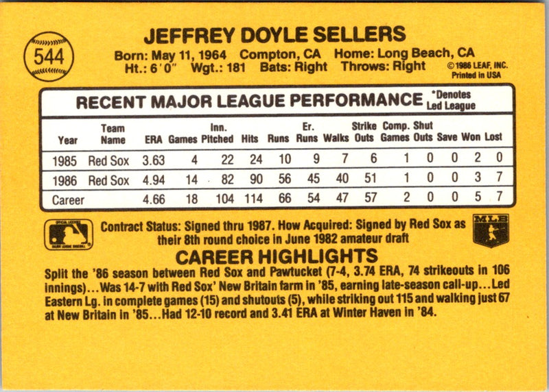 1987 Donruss Jeff Sellers